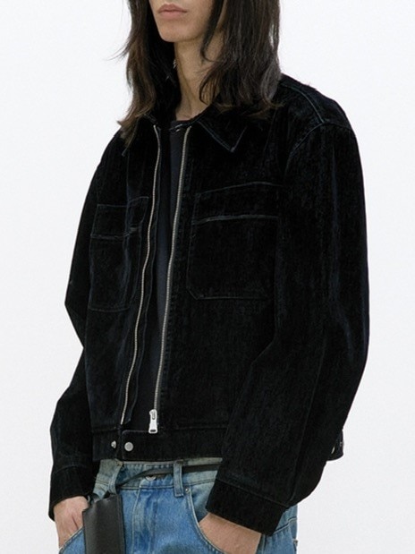 COOR】VELVET DENIM DOUBLE POCKET TRIMMING COLLAR JUMPER | OUR