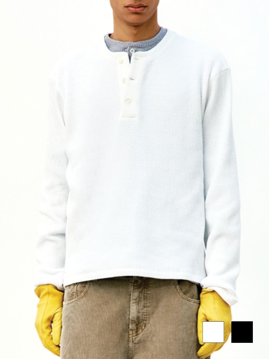 COOR】WAFFLE HENRY NECK LONG SLEEVE T-SHIRT | OUR BRAND,COOR