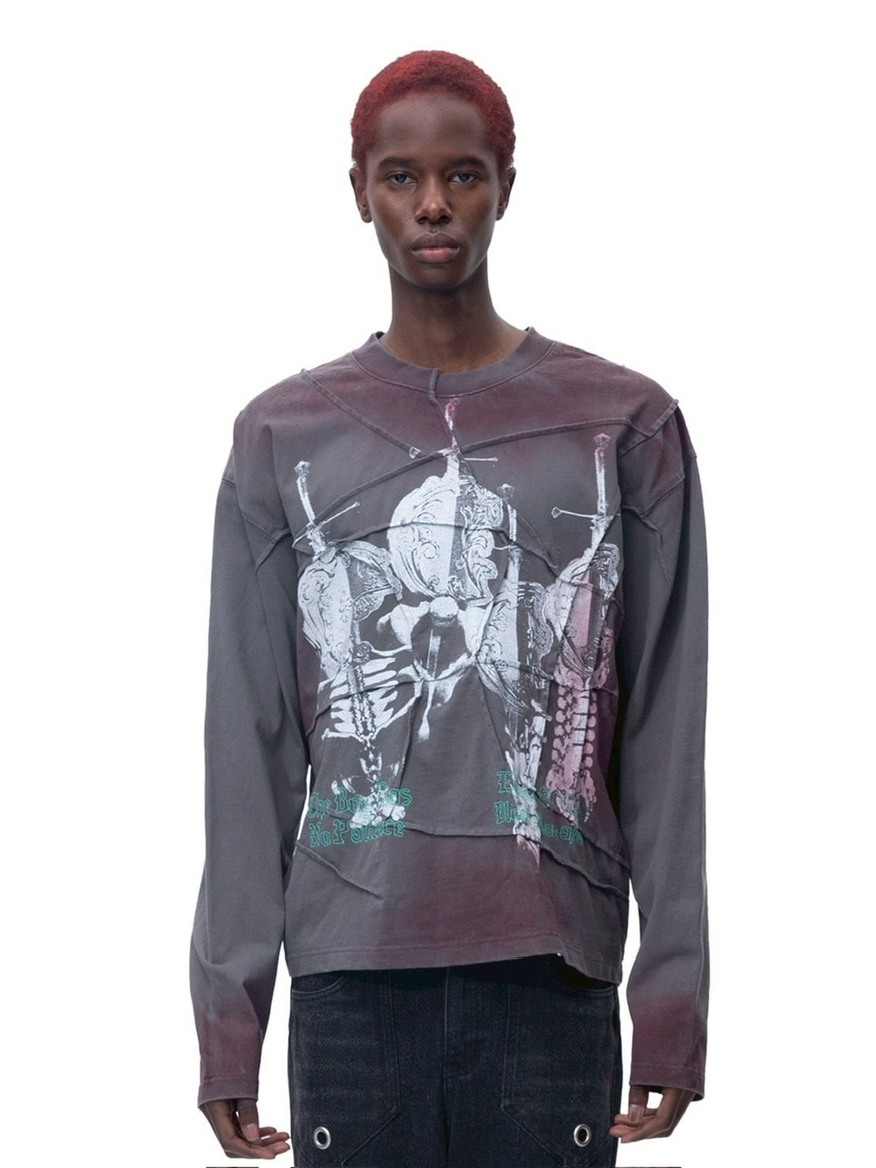 【The Boy Has No Patience】RIBBED PRINT PLEATED LONG SLEEVES