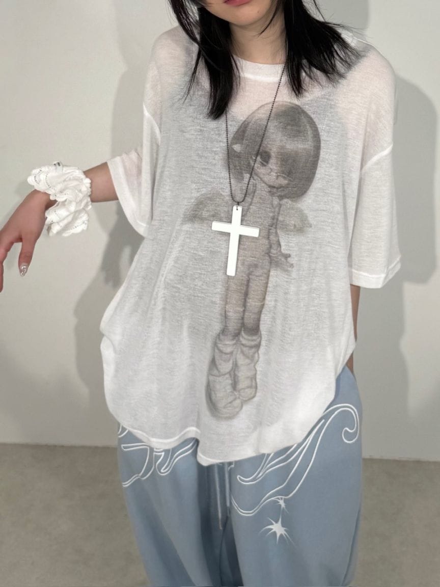 受注制【Nerd out XU】Girl is angel see-through tee (2color)