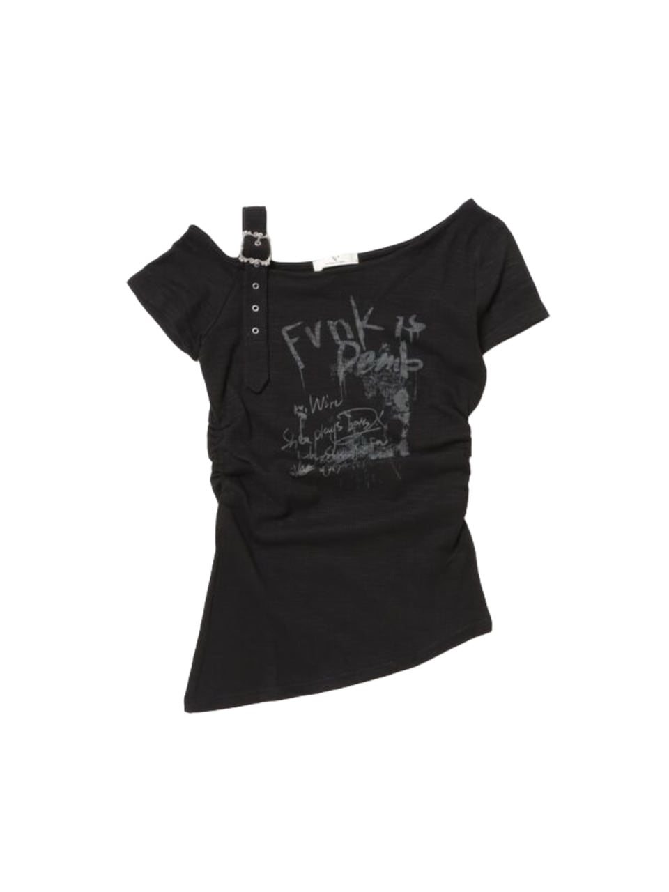 受注制【XU DOG】one shoulder punk tops (3color) / 【エックスユー ドッグ】ワンショルダーパンクプリント半袖トップス