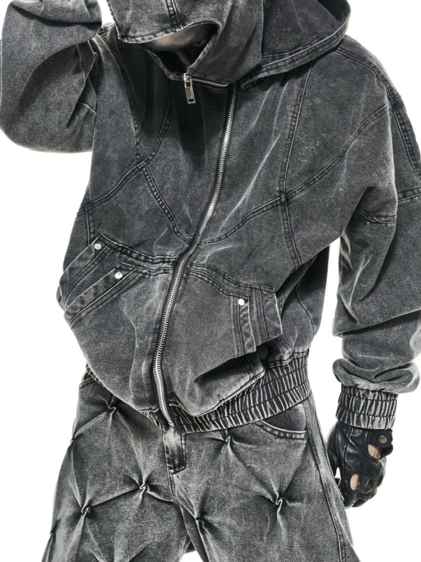 【RICH】Hoodie Ninja Denim Wash / 【リッチ】ダーティーウォッシュデニムジップアップ