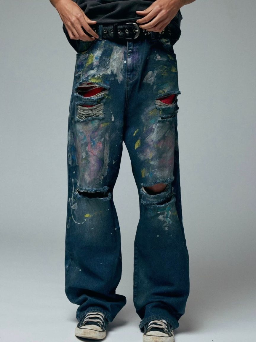 【BASKETCASE】LAX BAGGY DENIM, paint splatter