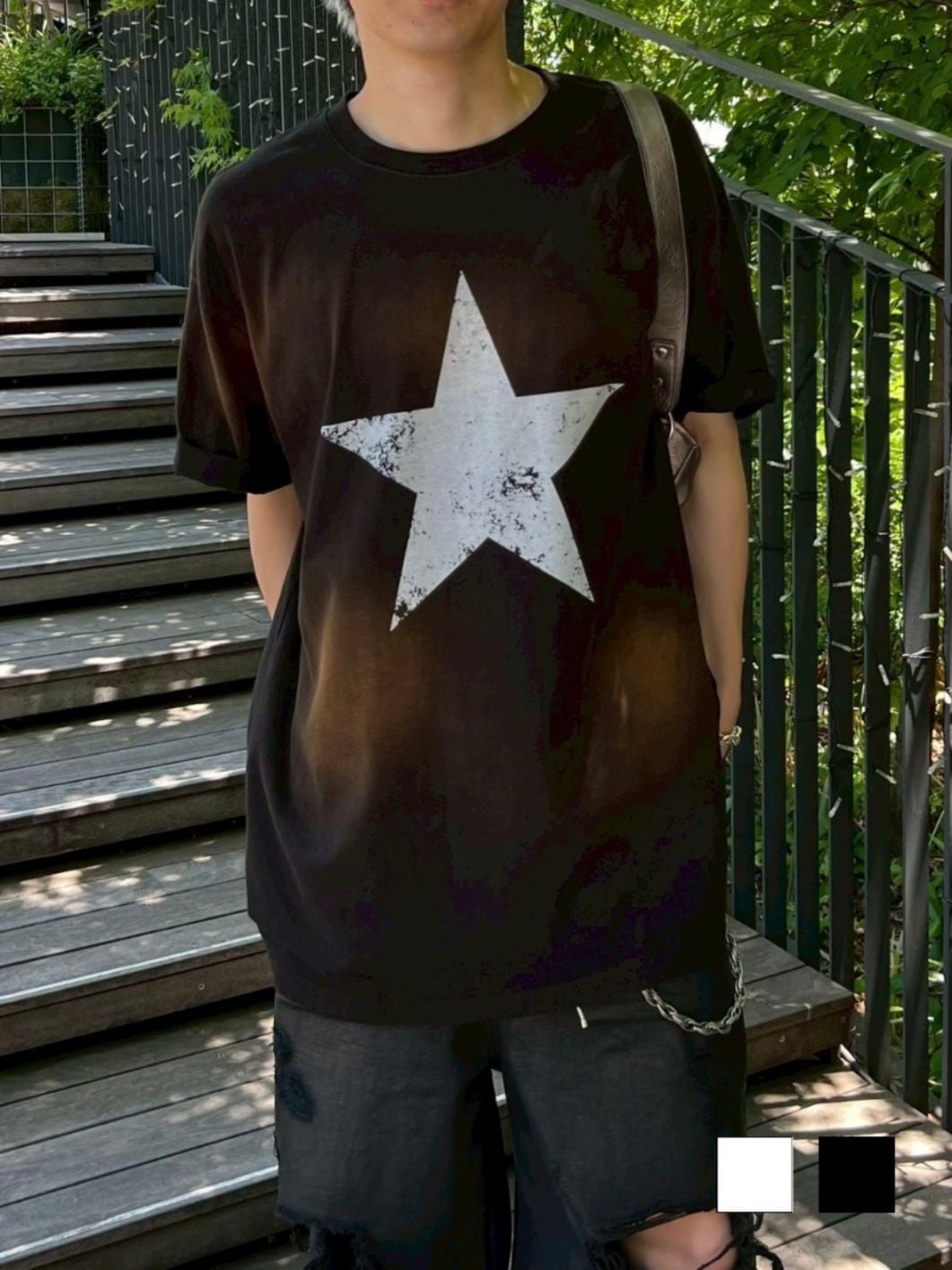 受注制【Chikashitsu +】pigment big star t-shirt (2color) / 【チカシツプラス】ピグメントビッグスタープリント半袖Tシャツ