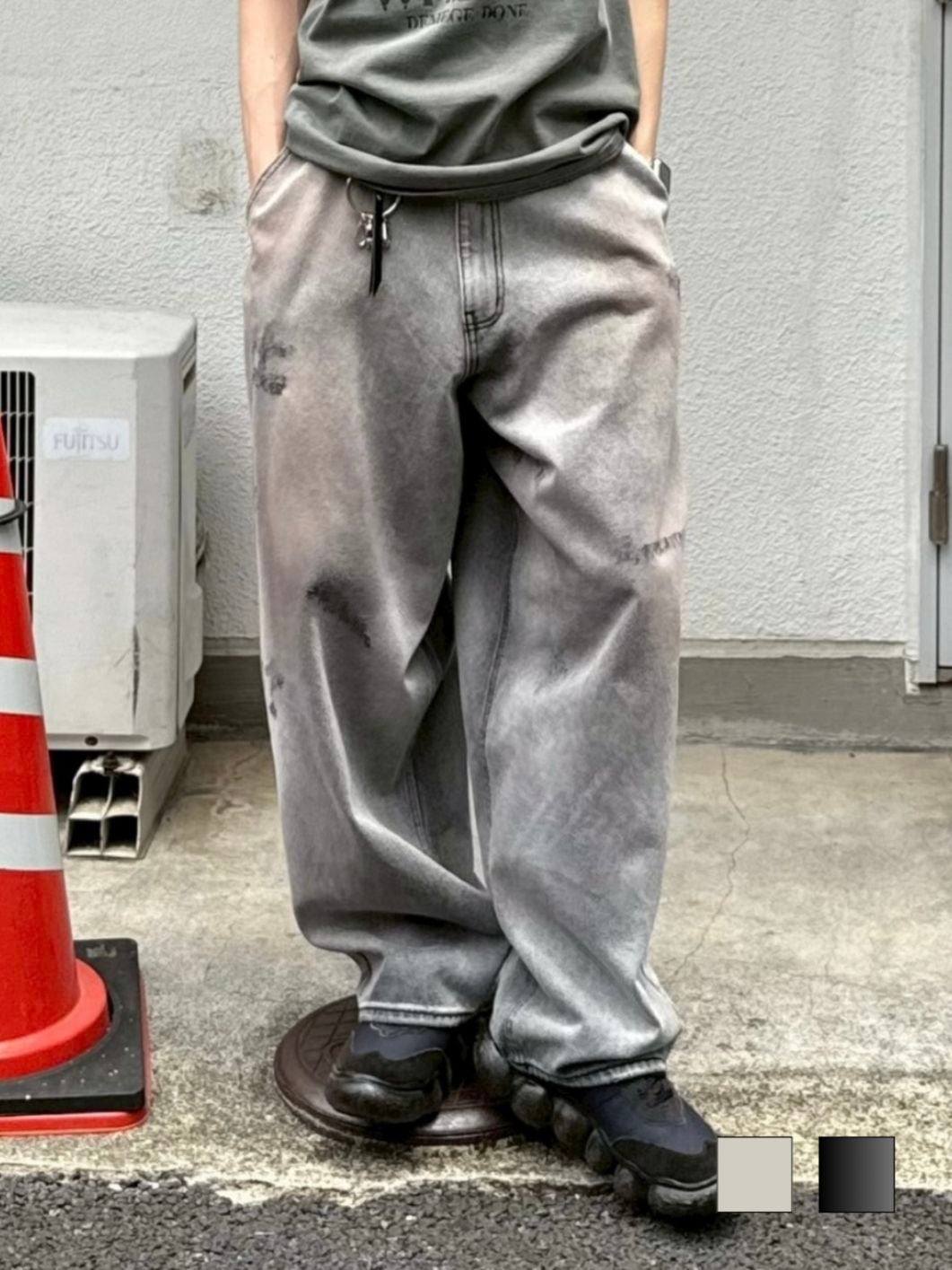 ブラック　パンツ chikashitsu + 大阪店WEB限定【Chikashitsu +】utility cargo denim pants