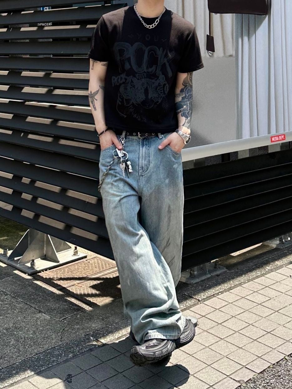 受注制【Chikashitsu +】dirty wash semi wide denim (2color) / 【チカシツプラス】ダーティーウォッシングセミワイドデニムパンツ