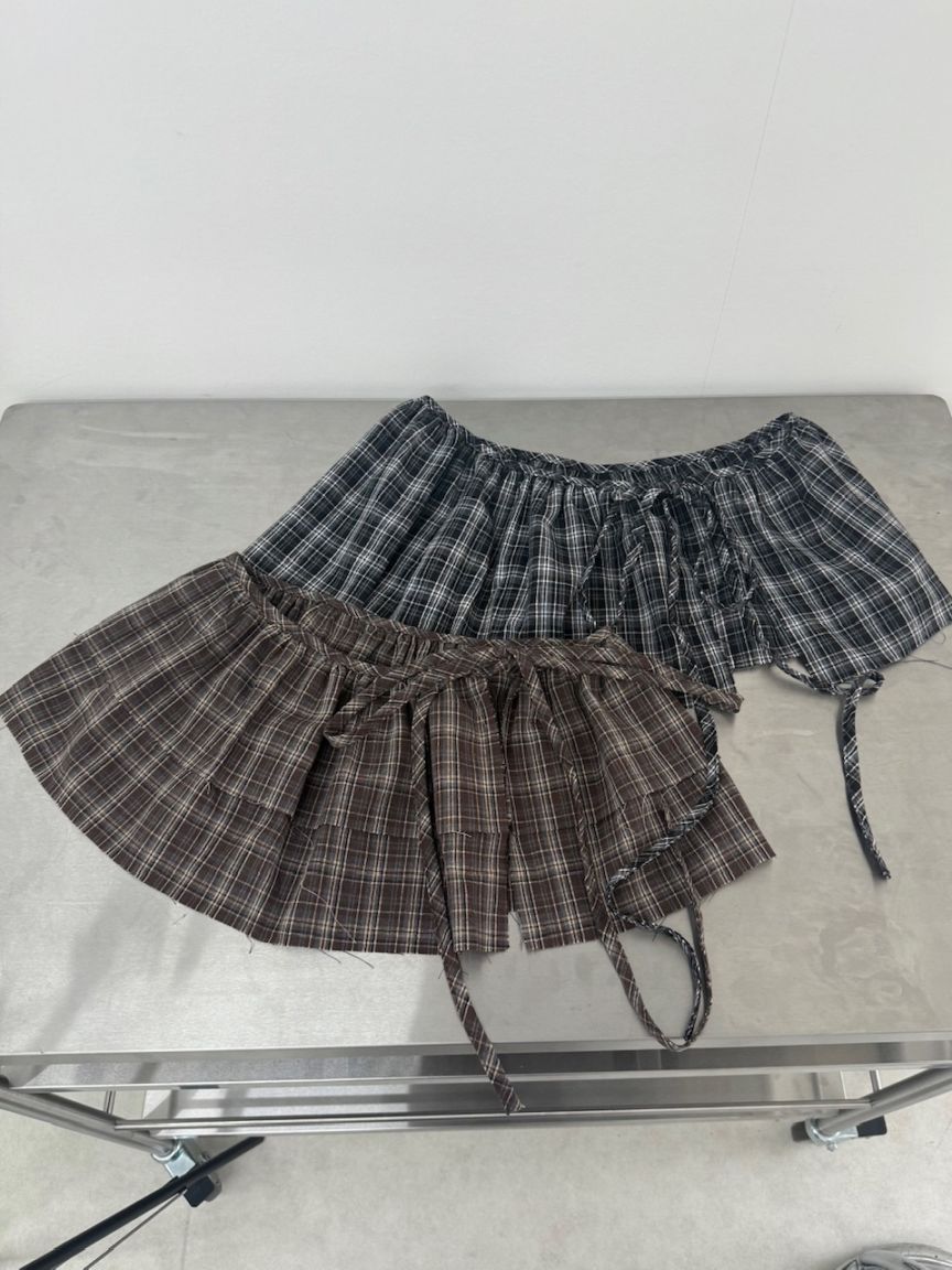 受注制【Nerd out XU】frill check layered skirt (2color)
