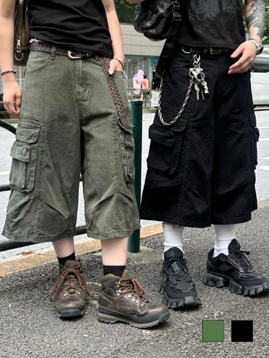 パンツ goa multi pocket cargo half pants Y2K Multi-Pocket Blue Washed Cargo Pants Retro High Street