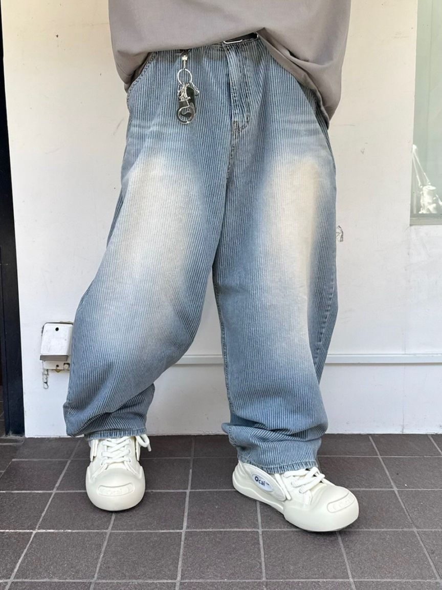 受注制【nmtc +】stripe wash wide denim pants (2color)
