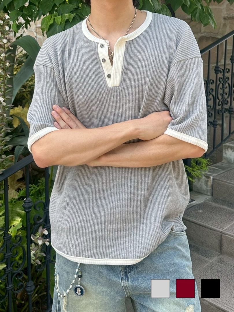 受注制【youll】henry neck waffle tee (3color)