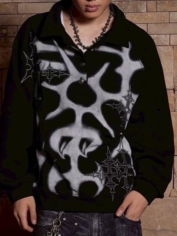 【DND4DES】GRAFFITI EMBROIDERED POLO HOODIE JACKET