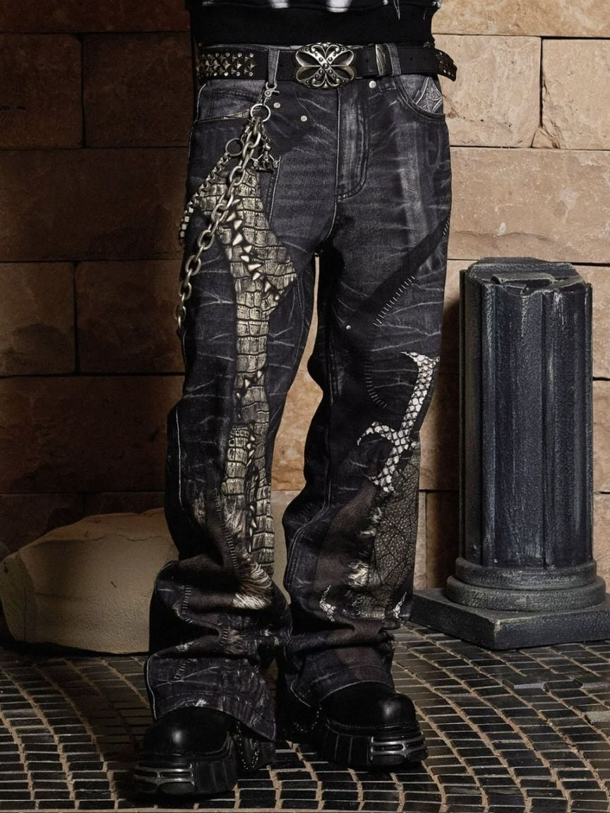 パンツ black damage denim swag opium zenez damage denim widepants – N WITH.