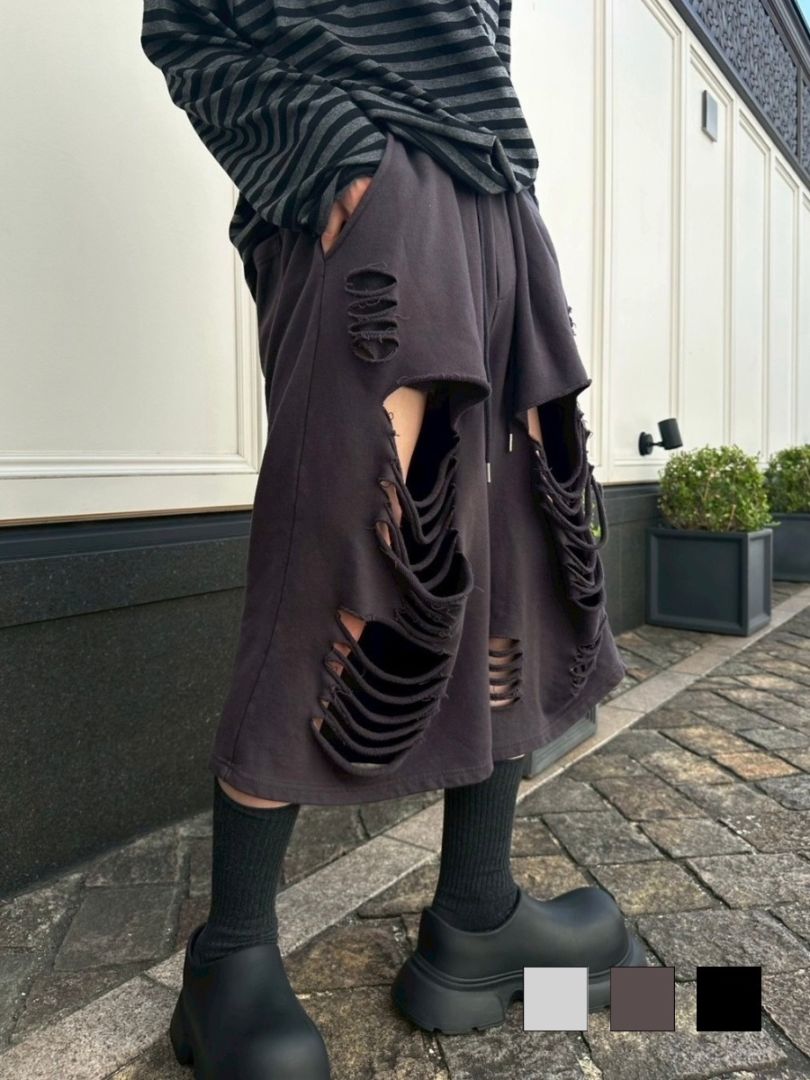 受注制【LUV CODE】damage sweat half pants (3color)