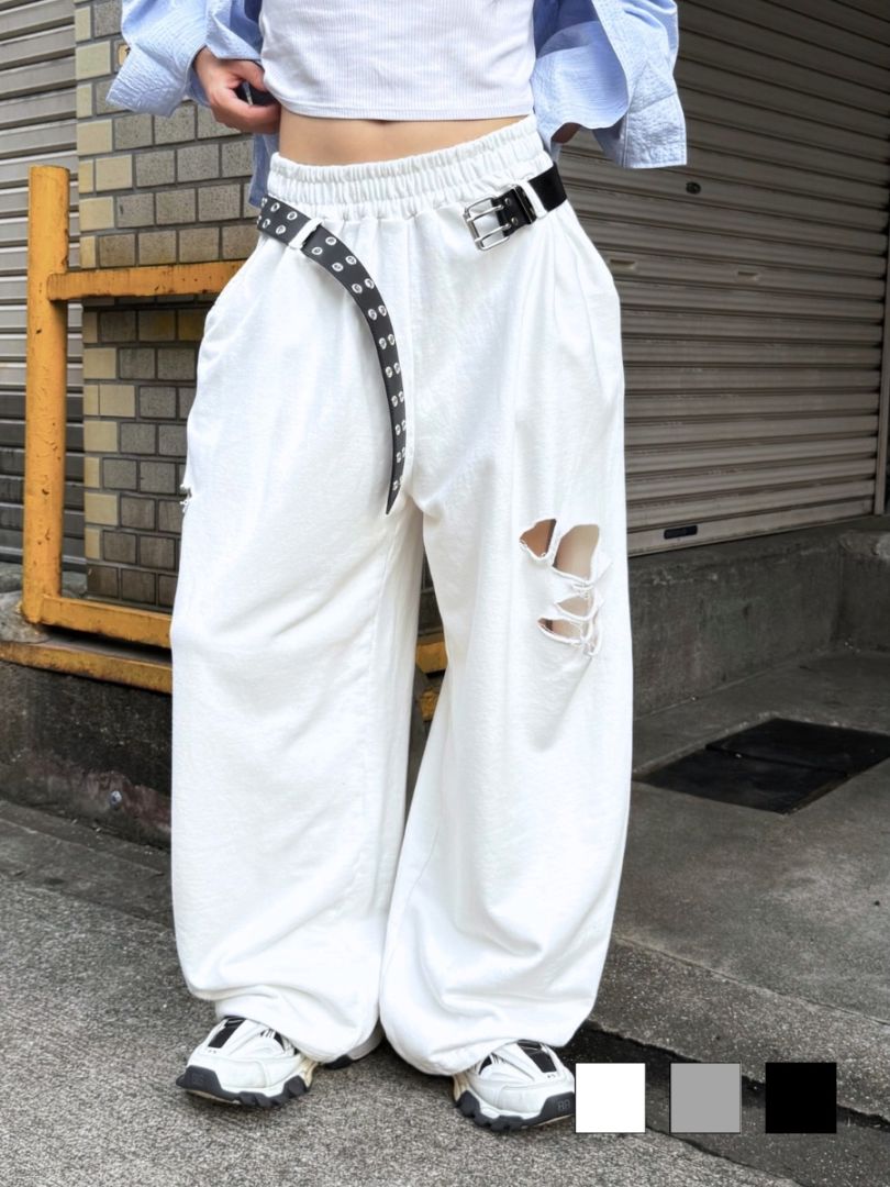 受注制【Chikashitsu +】full length damage sweat pants