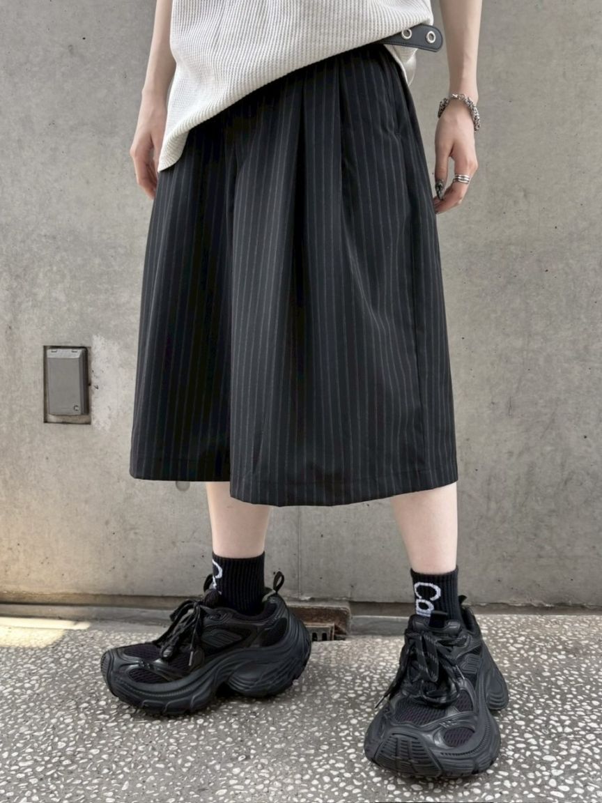 【nmtc +】stripe slacks shorts / 【エヌエムティーシープラス】ストライプスラックスハーフパンツ (2color)