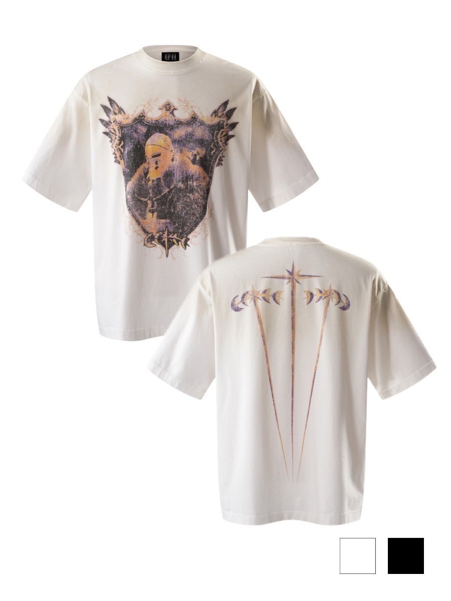 【The Boy Has No Patience】LUMINOUS DAWN ASTRAL KNIGHT DESTROYED TEE / 【ザボーイハズノーペーシェンス】グランジグラフィックプリント半袖Tシャツ