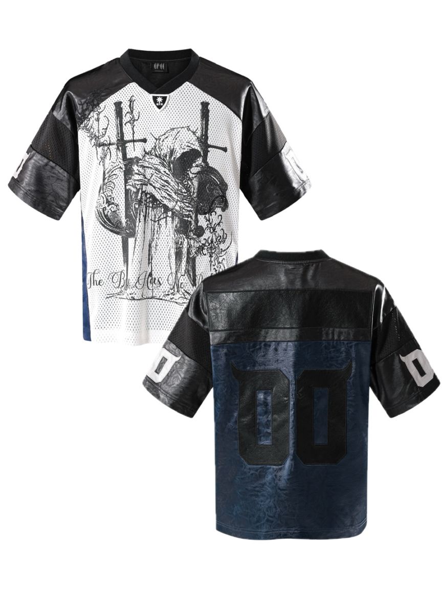 【The Boy Has No Patience】LUMINOUS DAWN SWORDSHIELD & KNIGHT RUGBY TEE / 【ザボーイハズノーペーシェンス】ソードデザインラグビーユニフォーム半袖Tシャツ