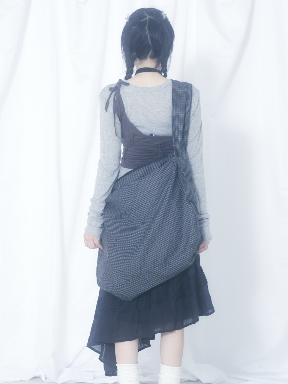 【Nerd out XU】black check body bag / 【ナードアウトエックスユー】ブラックチェックボディバッグ