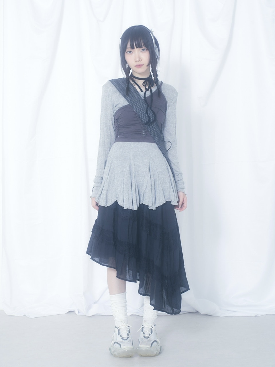 受注制【Nerd out XU】unbalance long frill skirt (3color