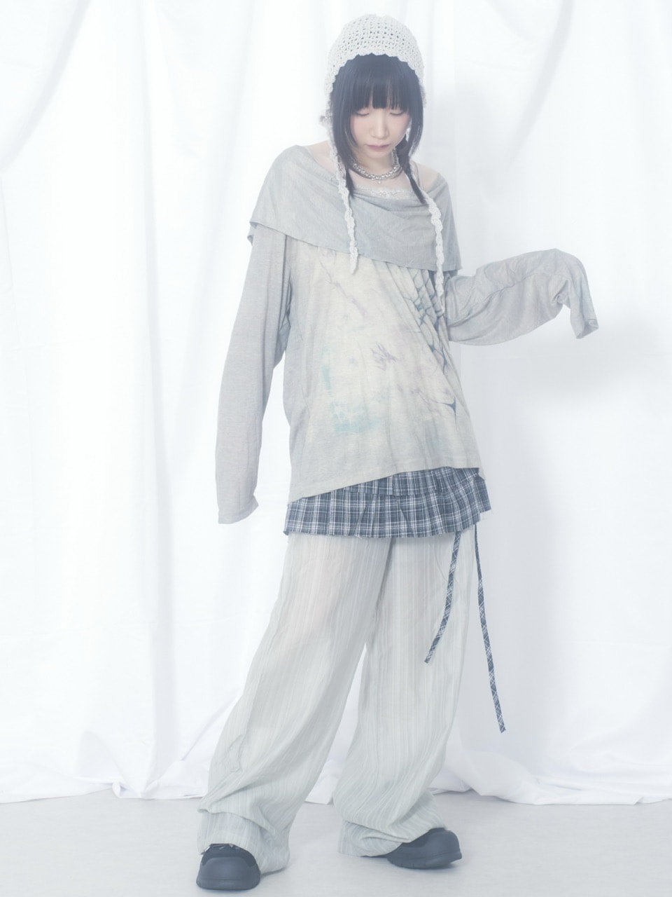 受注制【Nerd out XU】crape sheer pants / 【ナードアウトエックスユー】クレープシアーパンツ