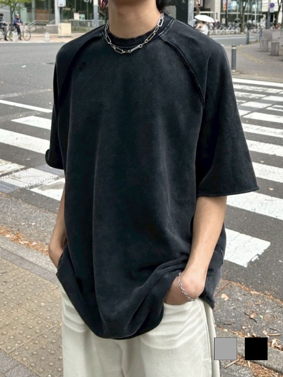 受注制【Chikashitsu +】pigment damage over t-shirt 2 / 【チカシツプラス】ピグメントダメージオーバー半袖Tシャツ (2color)