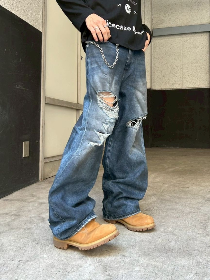 ryoz.fleetです 受注制【Chikashitsu +】oiled wash destroy denim pants