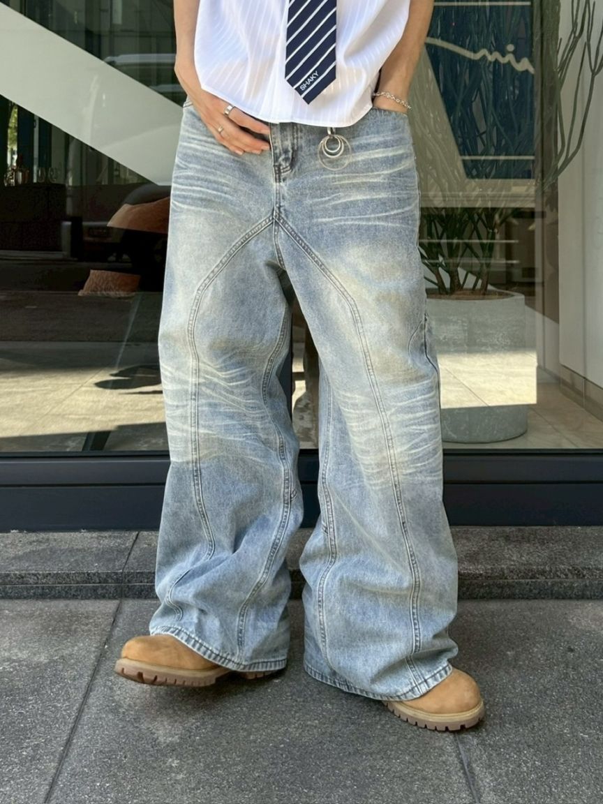 受注制【Chikashitsu +】low wide cutting denim pants