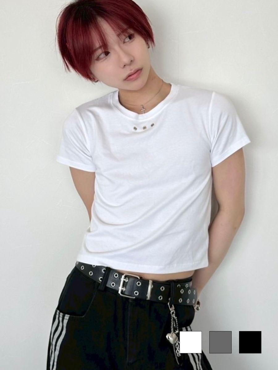 受注制【LUV CODE】eyelet cropped tee (3color)