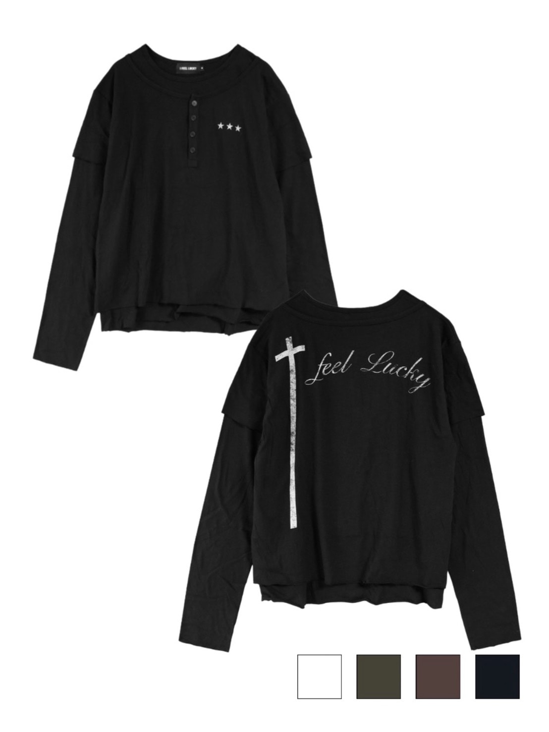 【IFEELLUCKY】Layered cross long sleeve / 【アイフィールラッキー】レイヤードクロス長袖Ｔシャツ