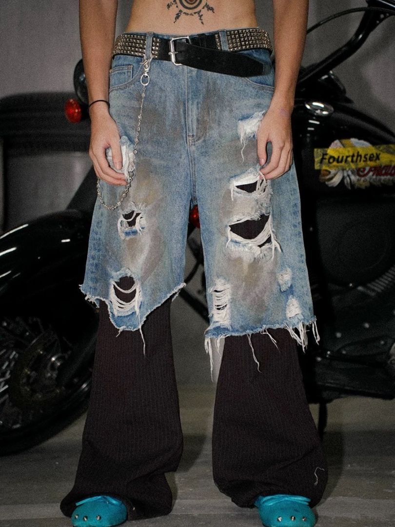 Fourth3ex】Mud-Dyed Patchwork Distressed Pants / 【フォース