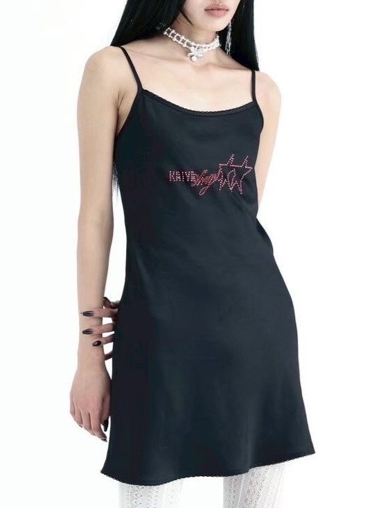 【KAIYA】Satin Crystal Logo Dress / 【カイヤ】サテンクリスタルロゴワンピース