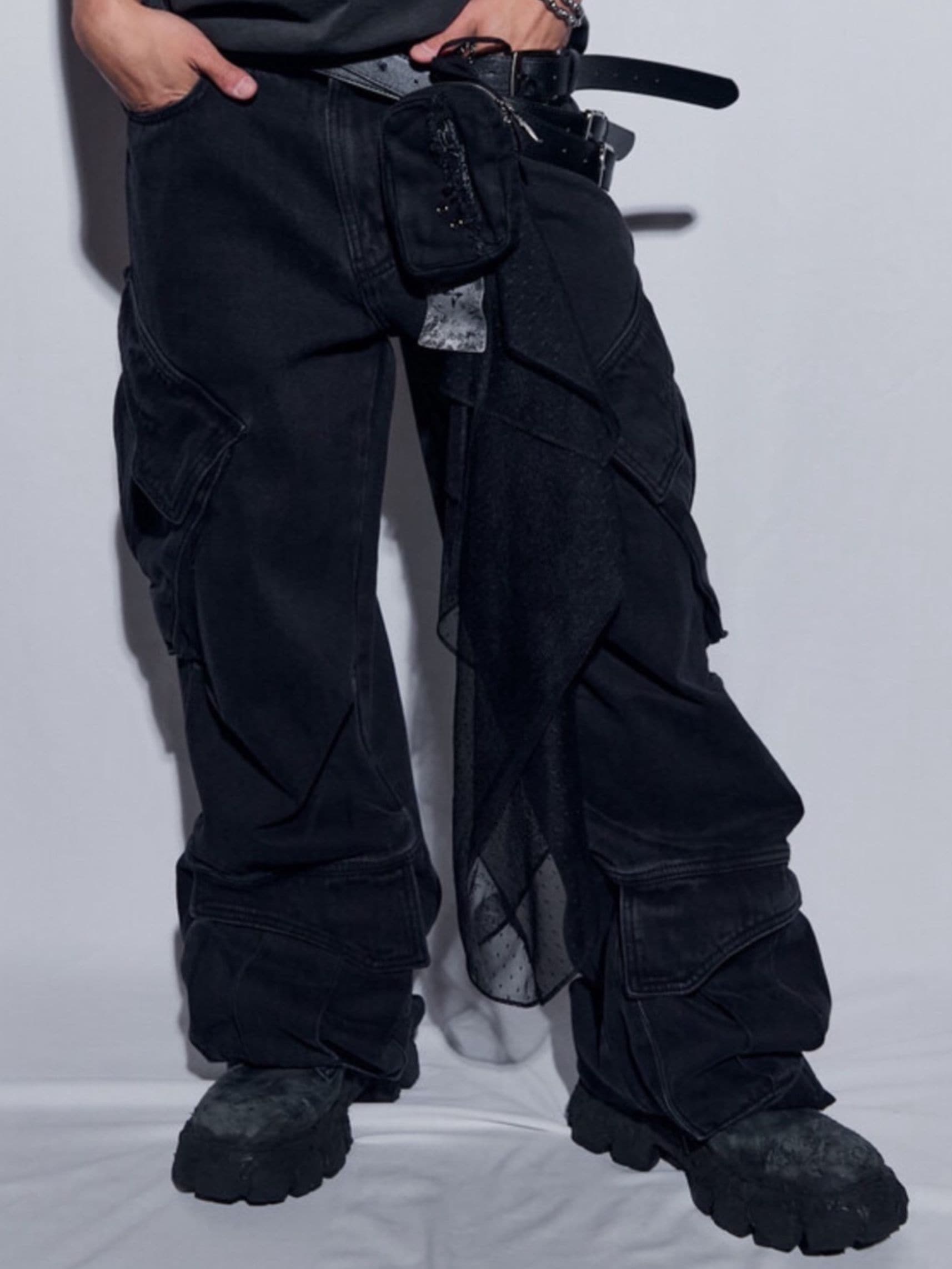 【BLR BLUER】Utility Cargo Washed Denim Pants