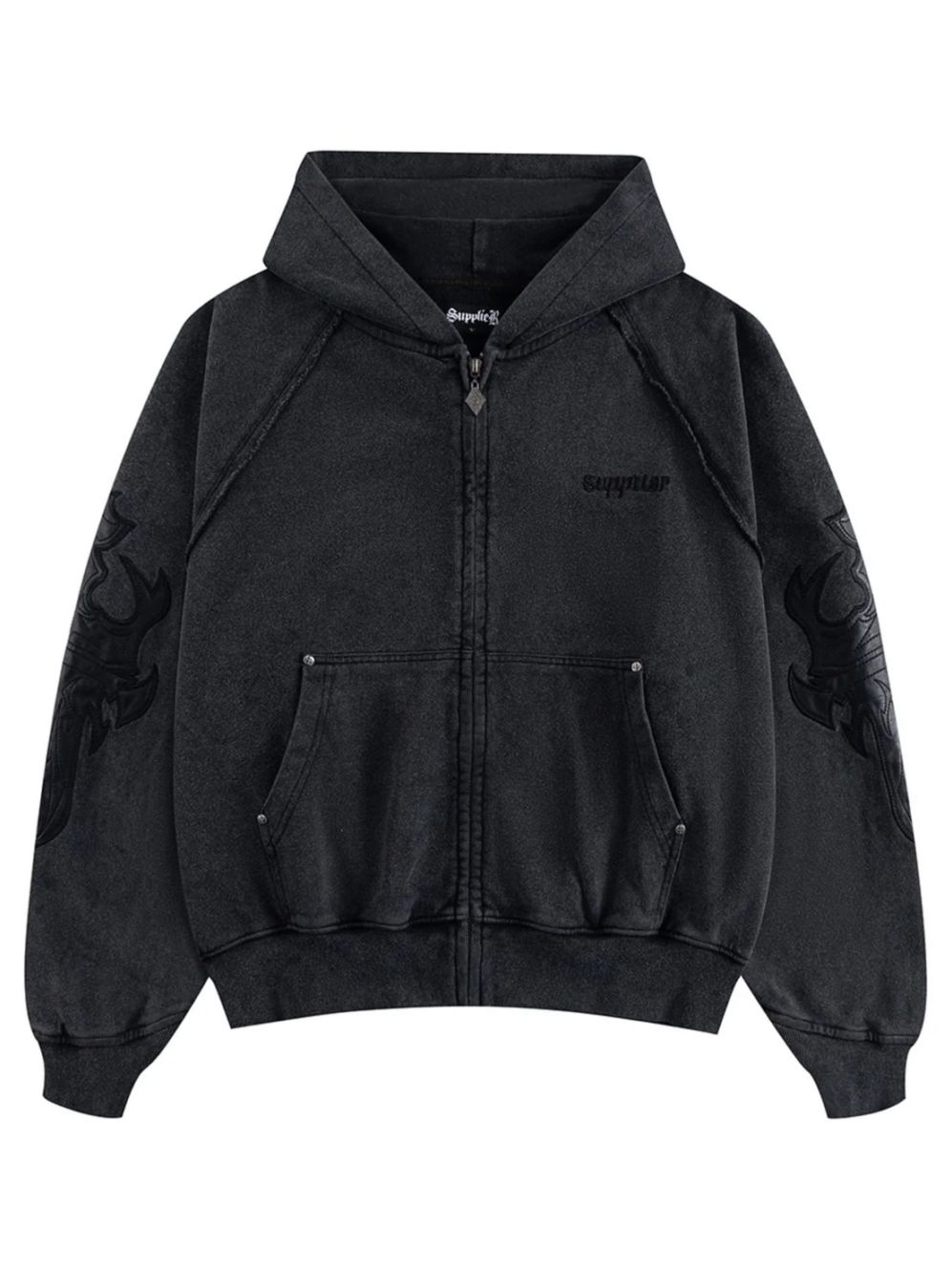 SUPPLIER】DAGGER LEATHER PATCH ZIP HOODIE / 【サプライヤー】クロス