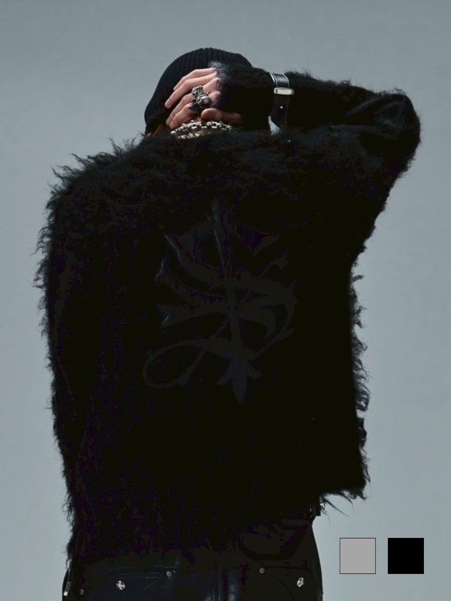 【SUPPLIER】TRIBAL CROSS PIERCED SHAGGY KNIT / 【サプライヤー】バックロゴグラフィックピアスシャギーニット