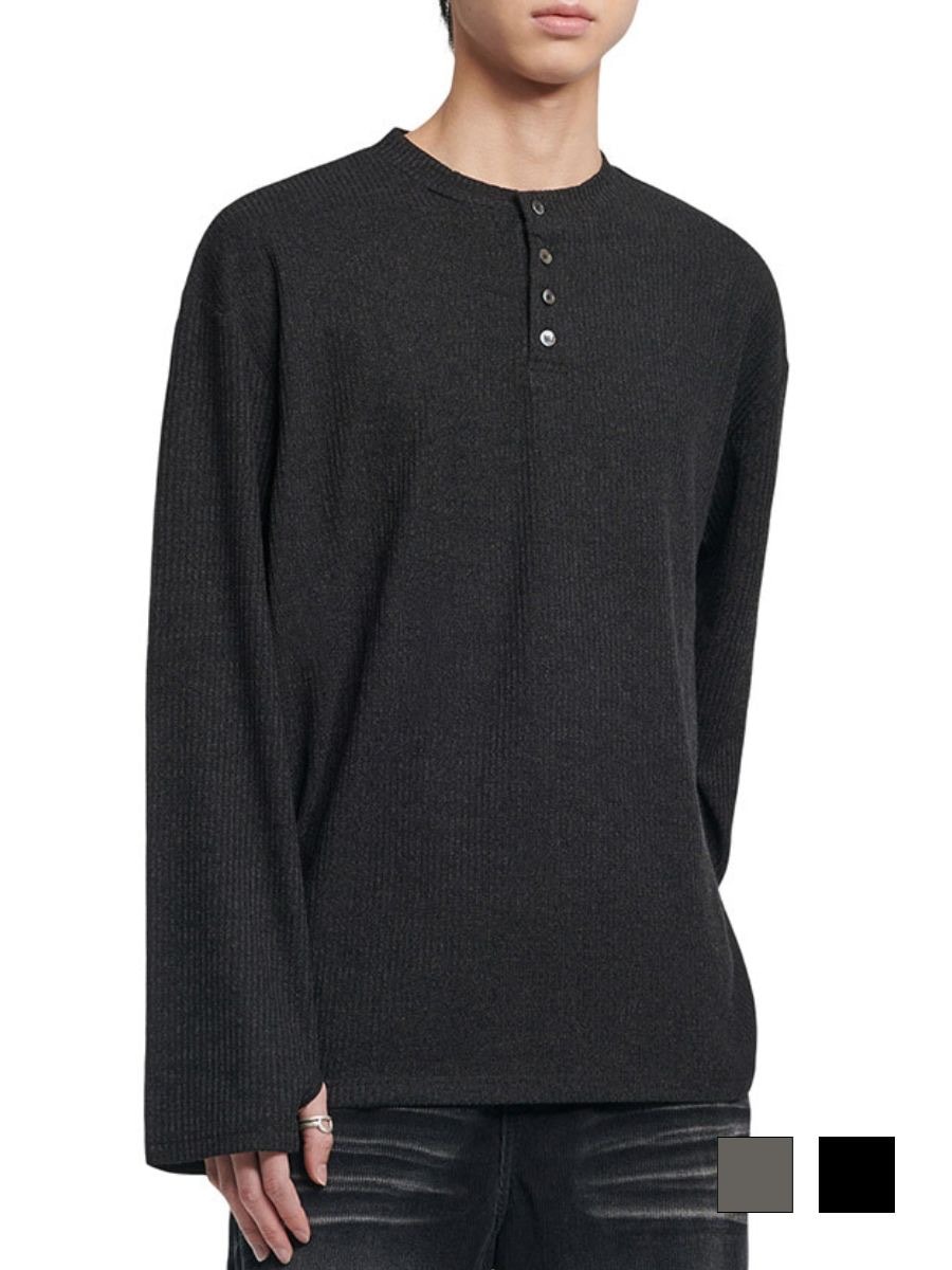 【NOMANUAL】HENLEY NECK KNIT LONG SLEEVE