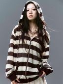 【Cest Nous】Striped Beaded Hoodie / 【セヌー】ボーダーシースルージップパーカー