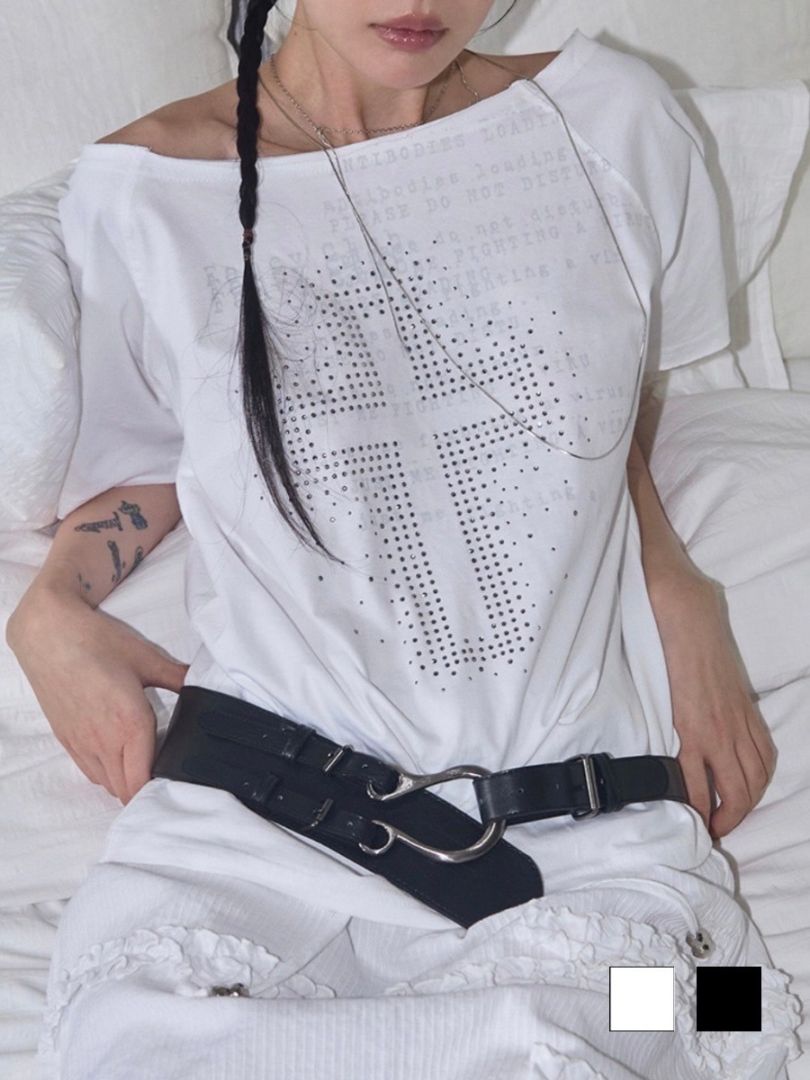 【FANCY CLUB】DIVINE CROSS ONE-SHOULDER TEE / 【ファンシークラブ】クロスワンショルダー半袖Tシャツ