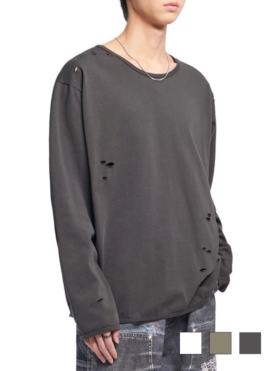 【NOMANUAL】DAMAGED LONG SLEEVE TEE 