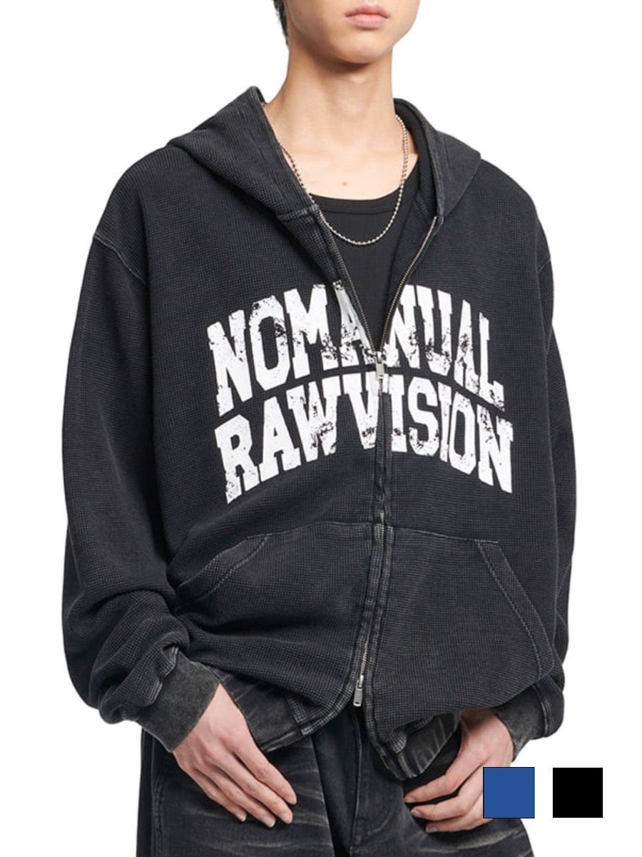 【NOMANUAL】VINTAGE WAFFLE HOODED ZIP-UP 