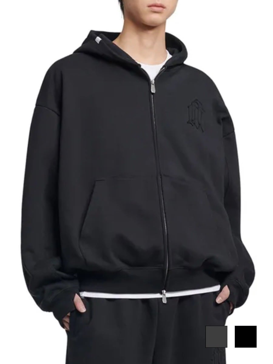 【NOMANUAL】OVERLAY LOGO HOODED ZIP-UP