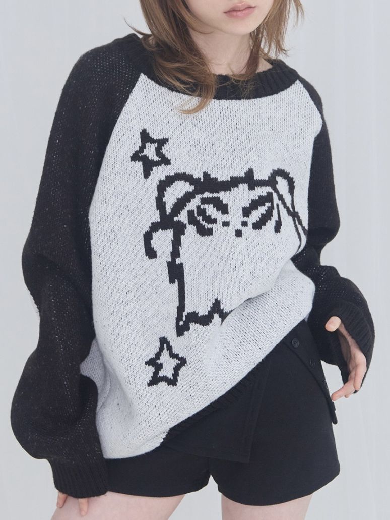 【FANCY X DUSTY】OVERFIT COLOR BLOCK PULLOVER KNIT / 【ファンシー X ダスティ】オーバーフィットカラーブロックプルオーバーニット