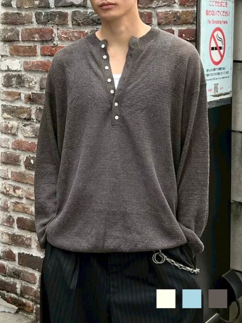 【Chikashitsu +】light touch henry neck knit / 【チカシツプラス】ライトタッチへンリーネックニット (3color)
