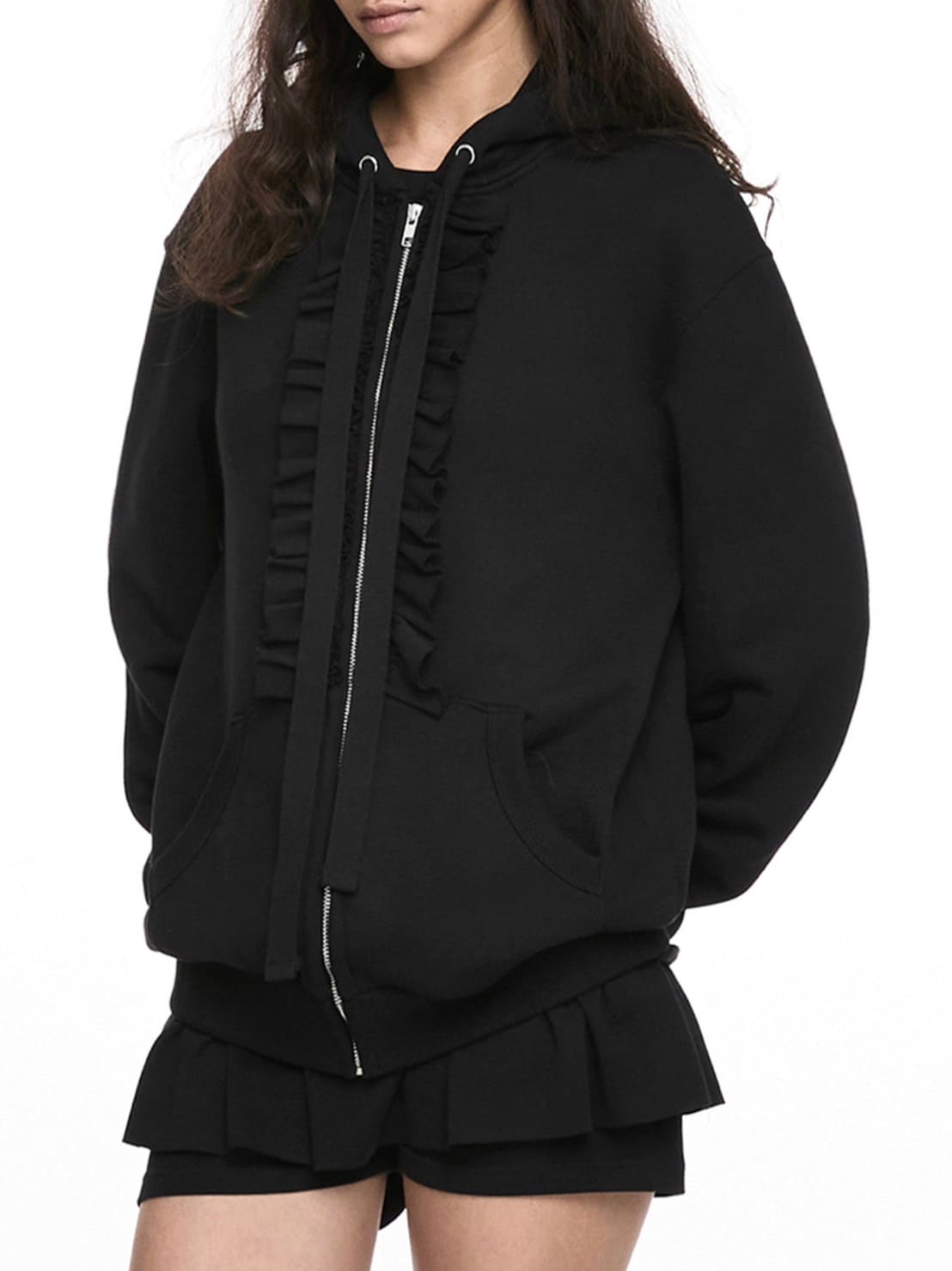 【NACHE】RUFFLE HOODIE ZIP-UP