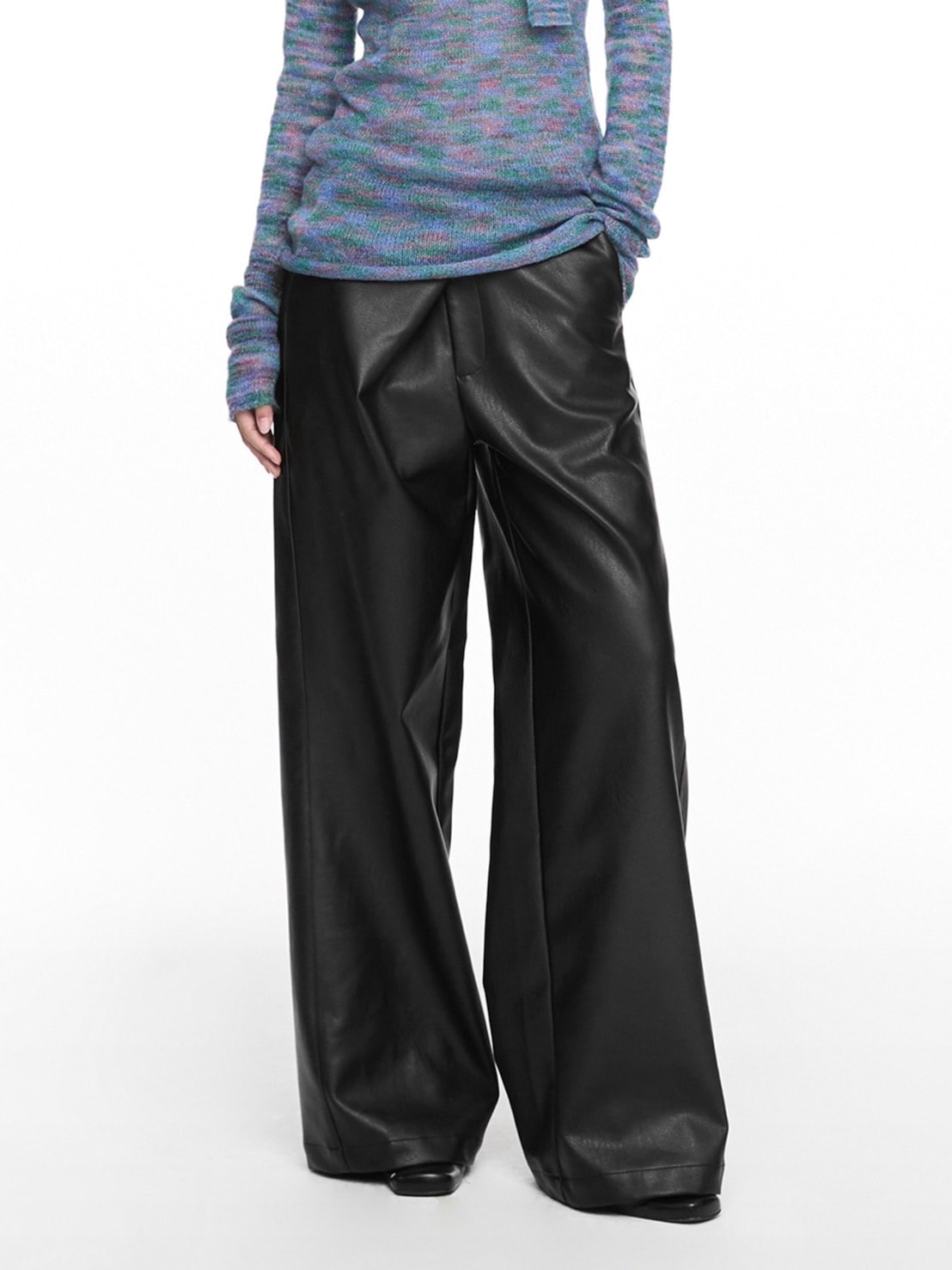 【NACHE】FOLDED WIDE PANTS (UNISEX) LEATHER