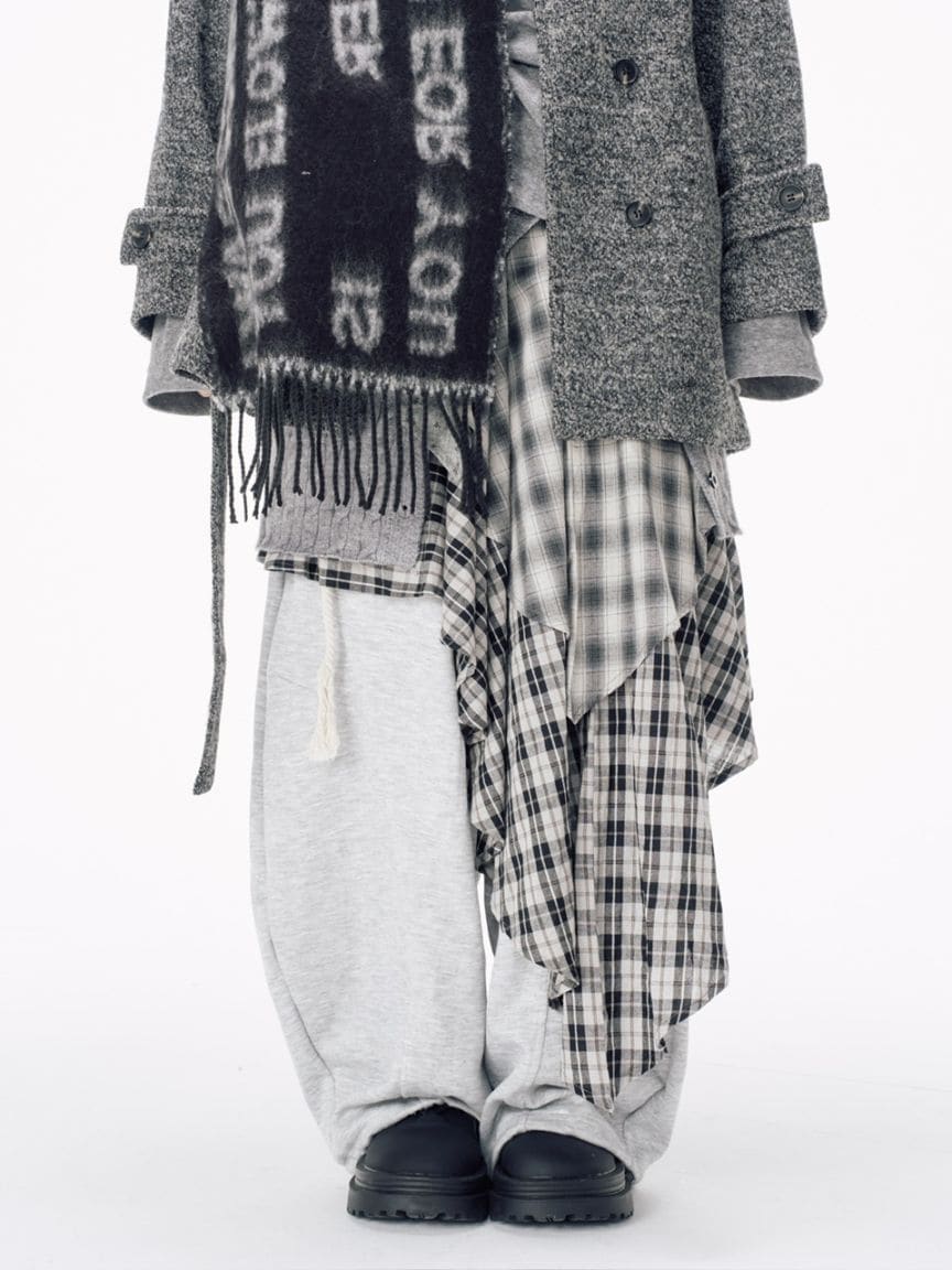 【Nerd out XU】asymmetry check skirt / 【ナードアウトエックスユー】アシンメトリーチェックスカート