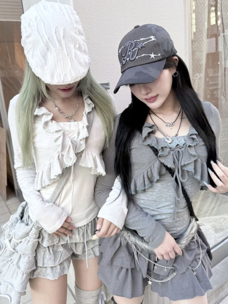 受注制【nmtc +】ruffing cami set cardigan / 【エヌエムティーシープラス】キャミセットカーディガン (3color)