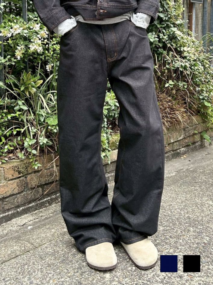 受注制【Chikashitsu +】semi wide rigid denim pants / 【チカシツプラス】セミワイドリジッドデニムパンツ (2color)