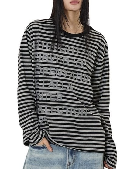 【OY】STRIPE BOLD LEETER L/S TEE