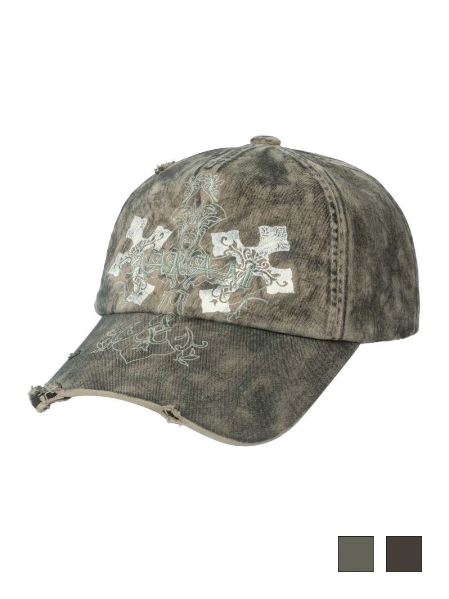 【AAKAM】CROS2 Washed Damage Ball Cap