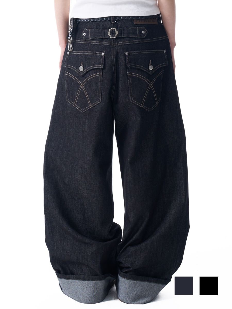 【AAKAM】Cinch Back Denim Pants